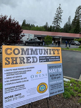 Interfaith Food Ministry Community Shred Event sign